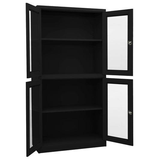 Armadio per Ufficio Nero 90x40x180 cm in Acciaio e Vetro | homemem39