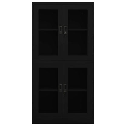 Armadio per Ufficio Nero 90x40x180 cm in Acciaio e Vetro