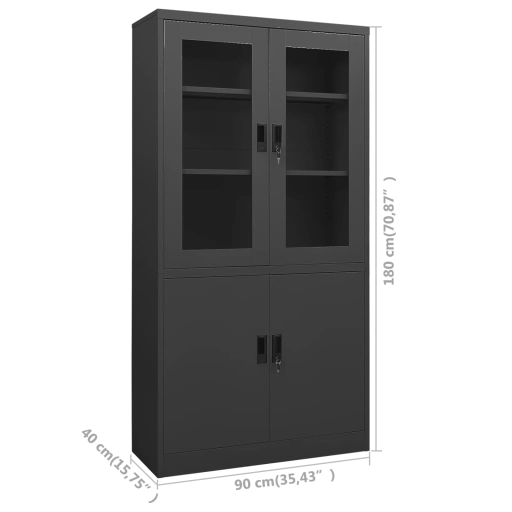 Armadio per Ufficio Antracite 90x40x180 cm in Acciaio | homemem39