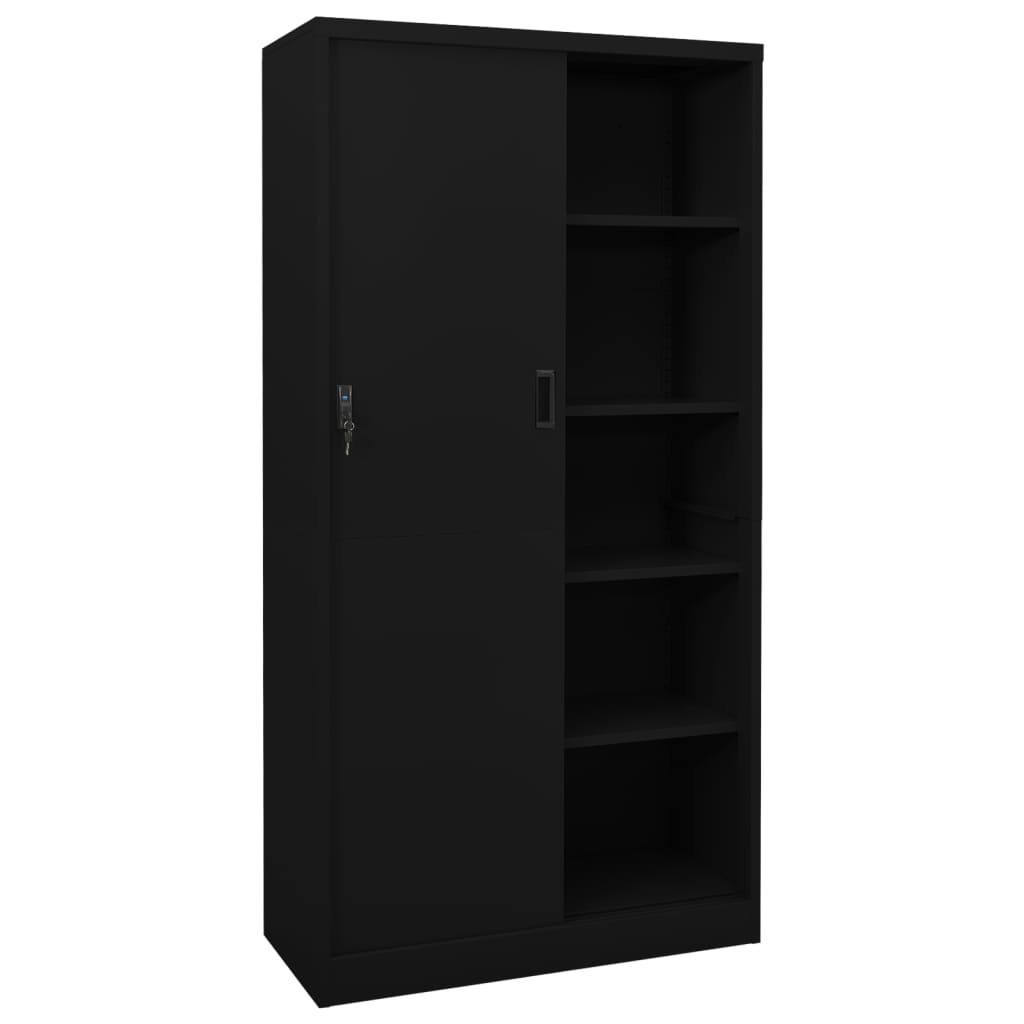 Armadio per Ufficio Anta Scorrevole Nero 90x40x180 cm Acciaio | homemem39