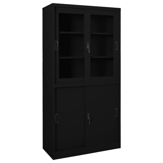 Armadio per Ufficio Anta Scorrevole Nero 90x40x180 cm Acciaio