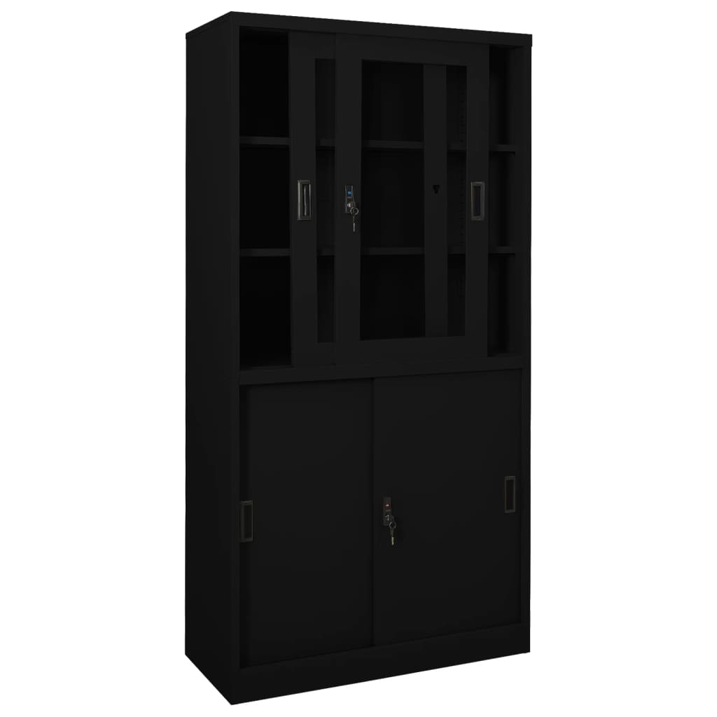 Armadio per Ufficio Anta Scorrevole Nero 90x40x180 cm Acciaio