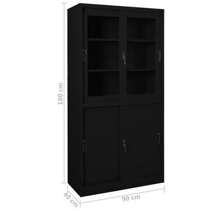 Armadio per Ufficio Anta Scorrevole Nero 90x40x180 cm Acciaio