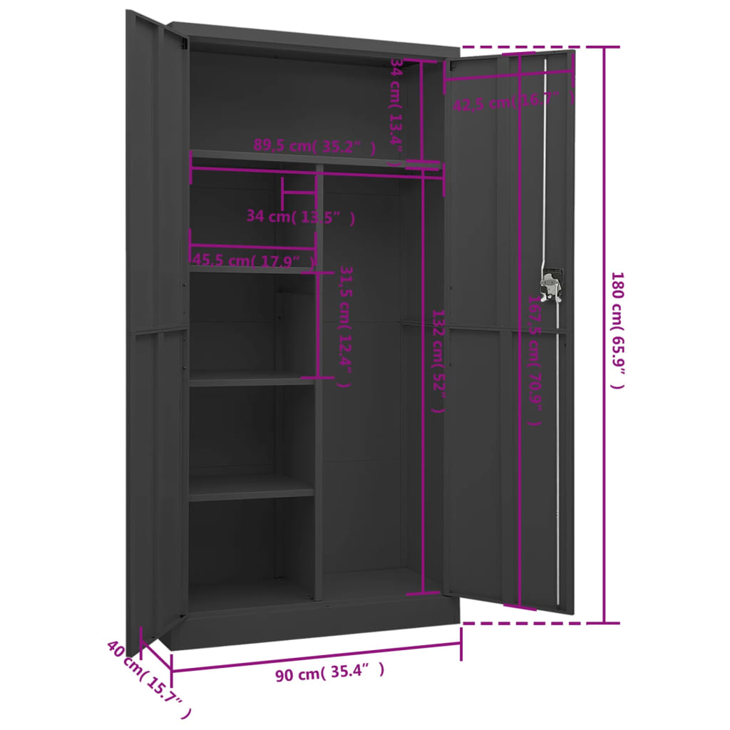 Armadio con Ripiani Antracite 90x40x180 cm in Acciaio - homemem39