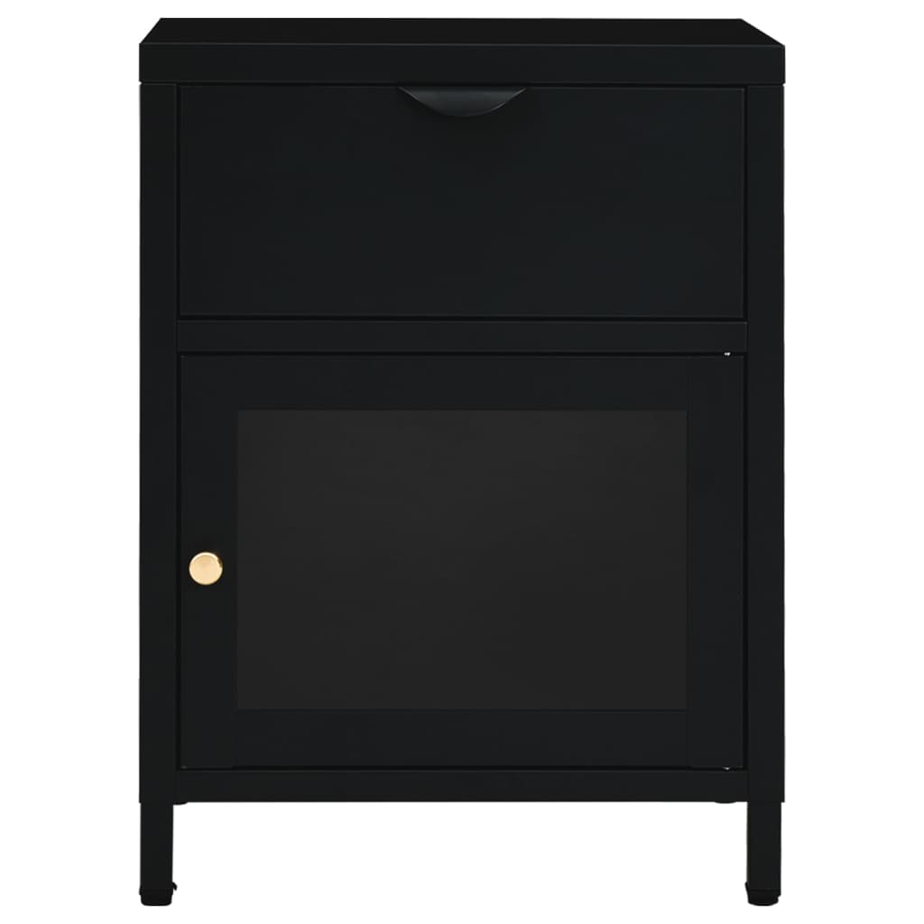 Comodino Nero 40x30x54,5 cm in Acciaio e Vetro - homemem39