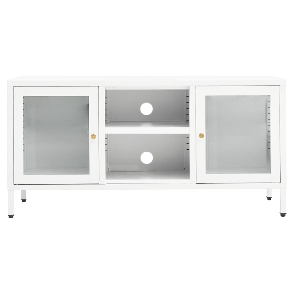 Mobile TV Bianco 105x35x52 cm in Acciaio e Vetro - homemem39