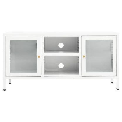 Mobile TV Bianco 105x35x52 cm in Acciaio e Vetro - homemem39