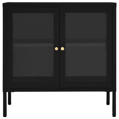 Credenza Nera 70x35x70 cm in Acciaio e Vetro