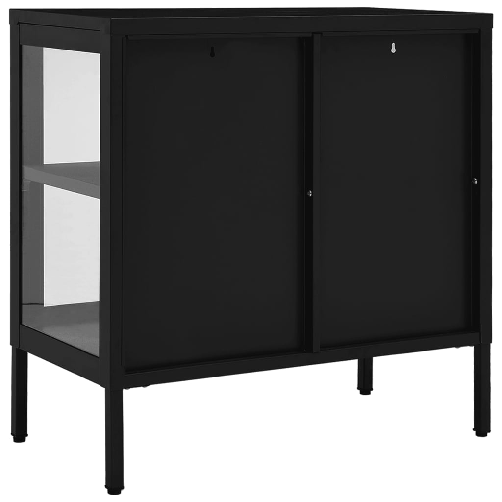 Credenza Nera 70x35x70 cm in Acciaio e Vetro