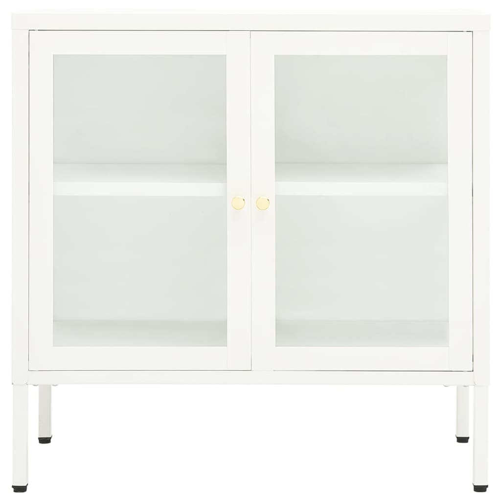 Credenza Bianca 70x35x70 cm in Acciaio e Vetro - homemem39