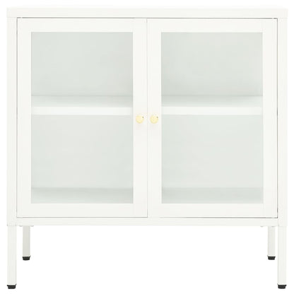 Credenza Bianca 70x35x70 cm in Acciaio e Vetro - homemem39