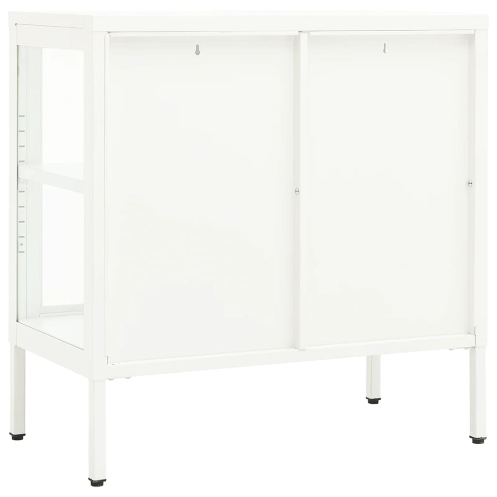 Credenza Bianca 70x35x70 cm in Acciaio e Vetro - homemem39