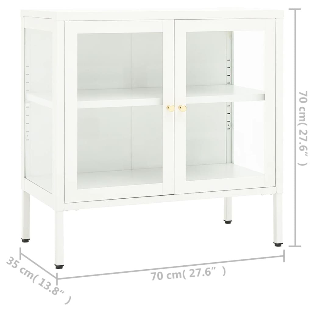 Credenza Bianca 70x35x70 cm in Acciaio e Vetro - homemem39