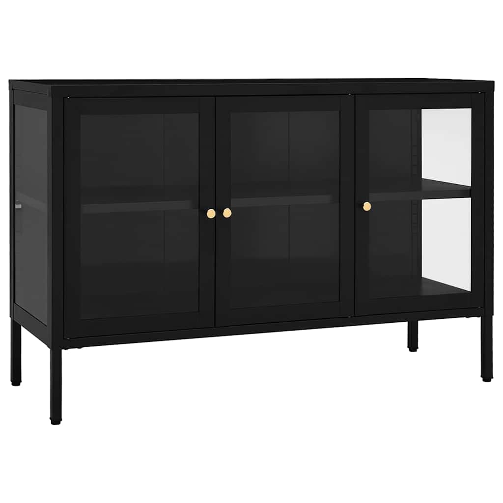 Credenza Nera 105x35x70 cm in Acciaio e Vetro | homemem39