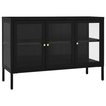 Credenza Nera 105x35x70 cm in Acciaio e Vetro - homemem39