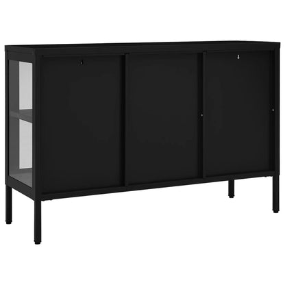 Credenza Nera 105x35x70 cm in Acciaio e Vetro - homemem39