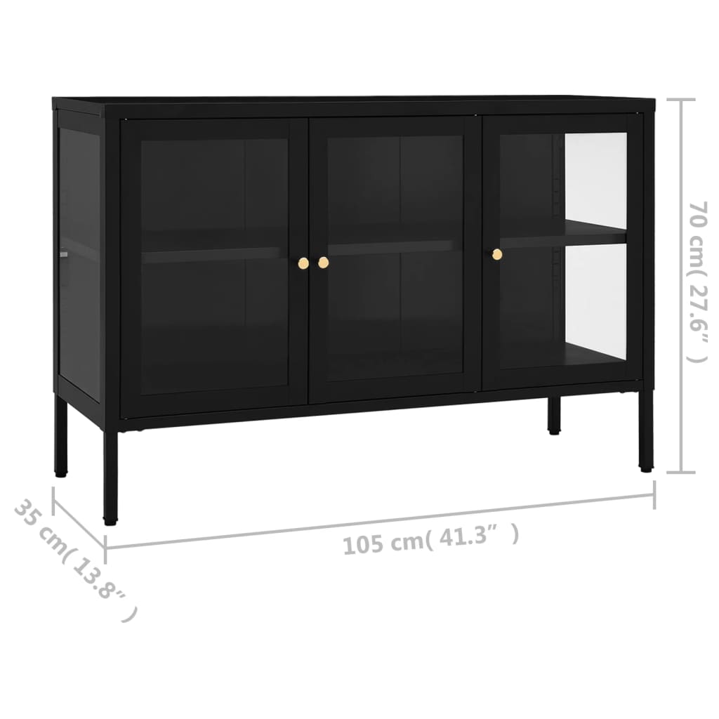 Credenza Nera 105x35x70 cm in Acciaio e Vetro - homemem39