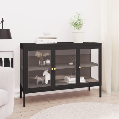 Credenza Nera 105x35x70 cm in Acciaio e Vetro - homemem39