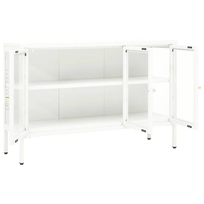 Credenza Bianca 105x35x70 cm in Acciaio e Vetro
