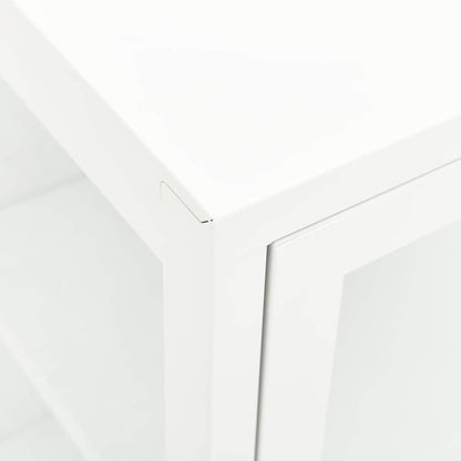 Credenza Bianca 105x35x70 cm in Acciaio e Vetro