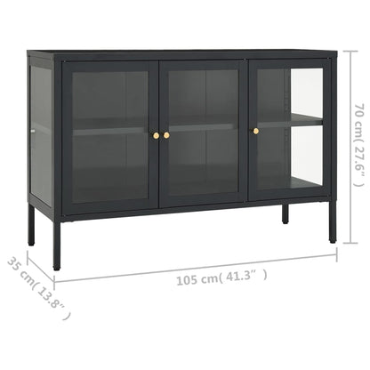 Credenza Antracite 105x35x70 cm in Acciaio e Vetro - homemem39