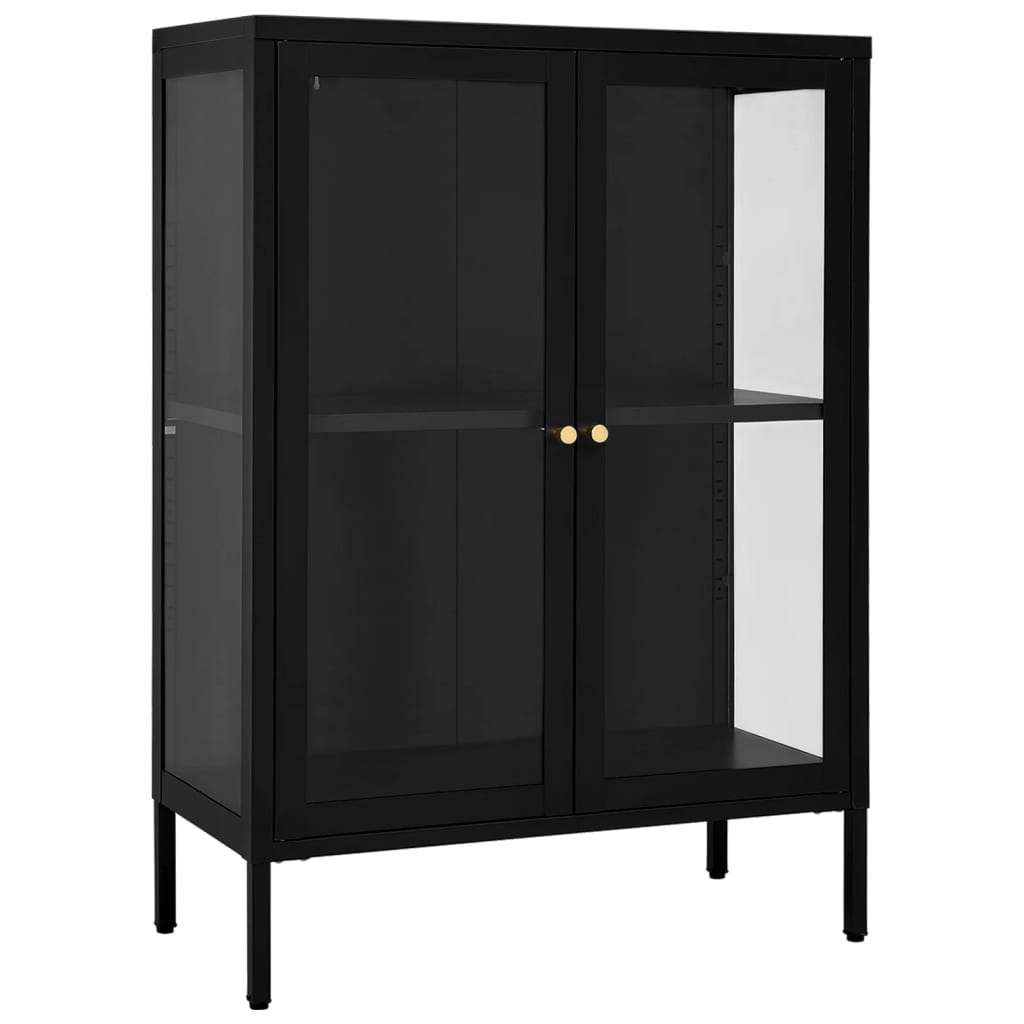 Credenza Nera 75x35x105 cm in Acciaio e Vetro - homemem39