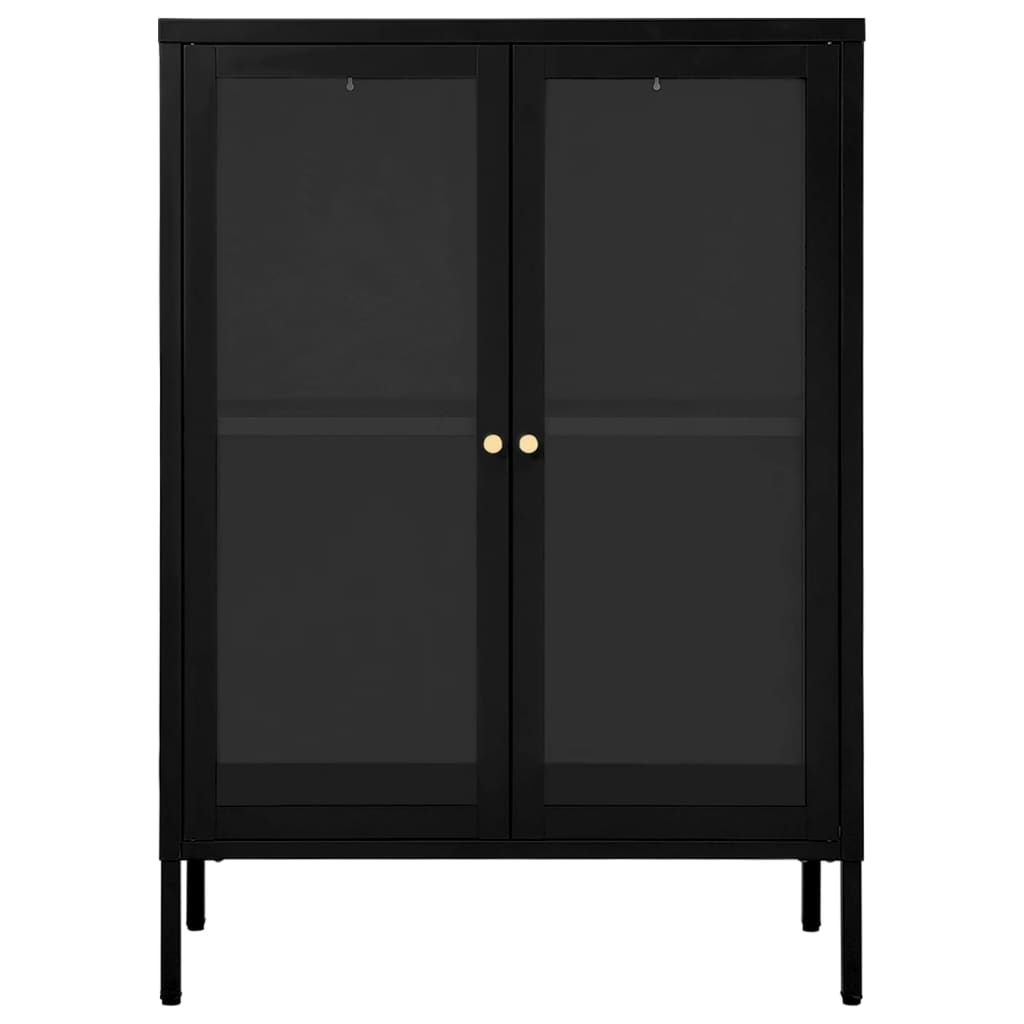 Credenza Nera 75x35x105 cm in Acciaio e Vetro - homemem39