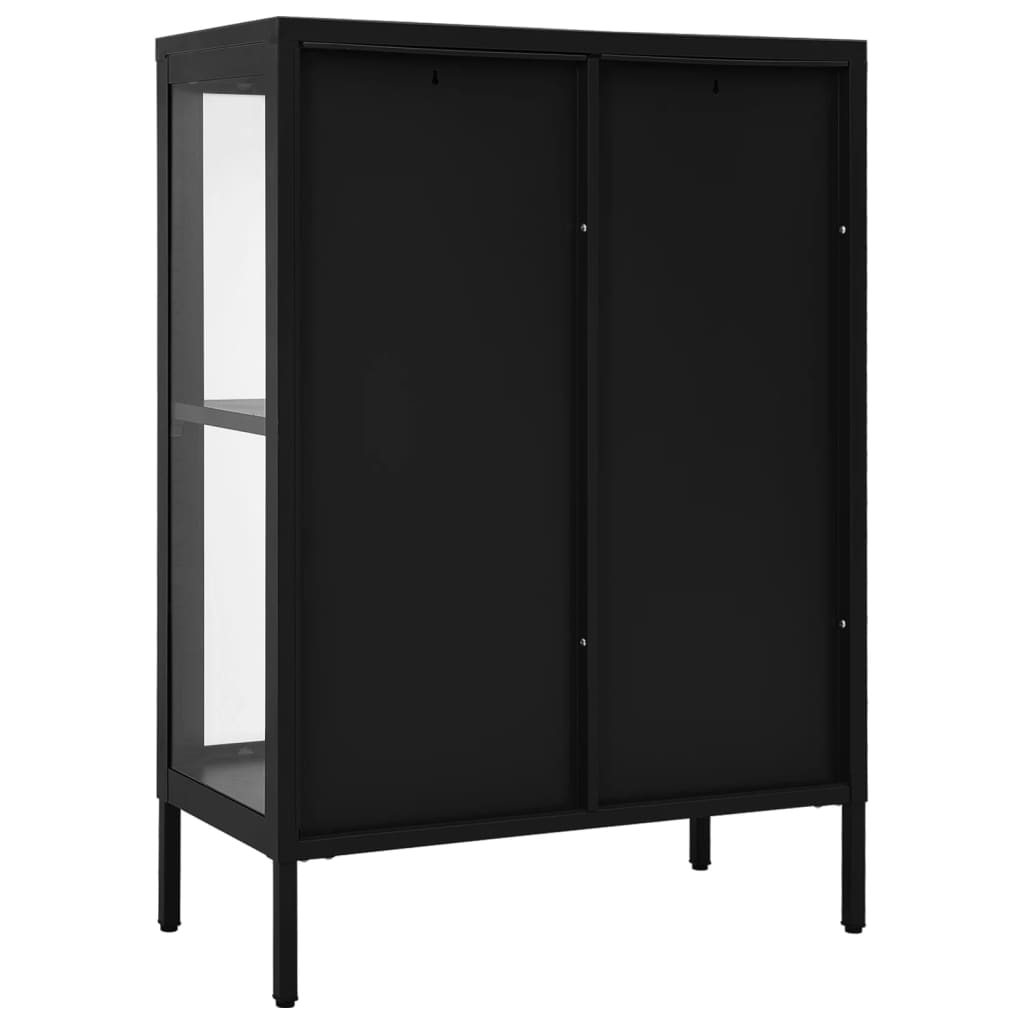 Credenza Nera 75x35x105 cm in Acciaio e Vetro - homemem39