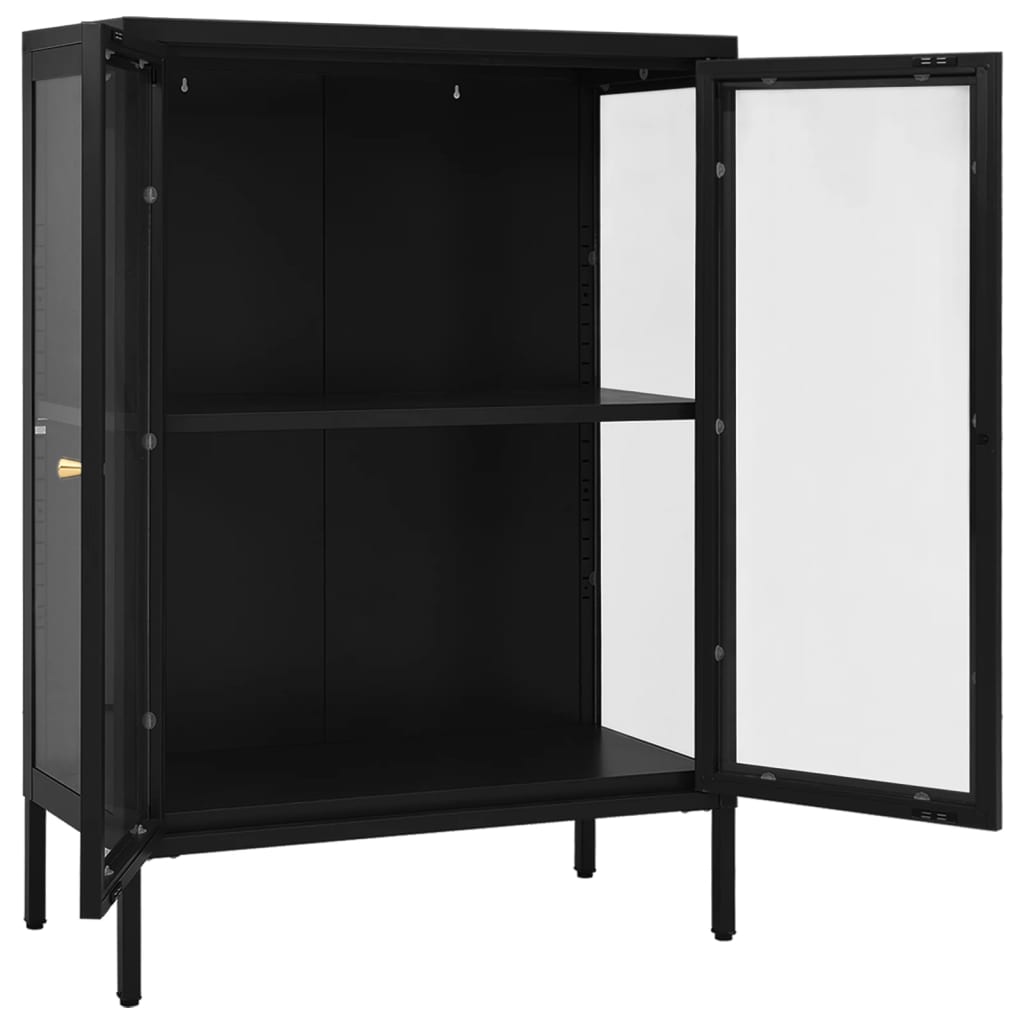 Credenza Nera 75x35x105 cm in Acciaio e Vetro - homemem39