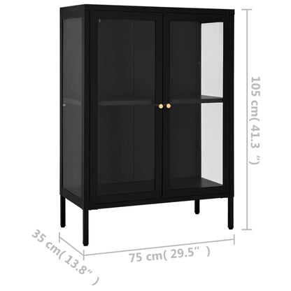 Credenza Nera 75x35x105 cm in Acciaio e Vetro - homemem39