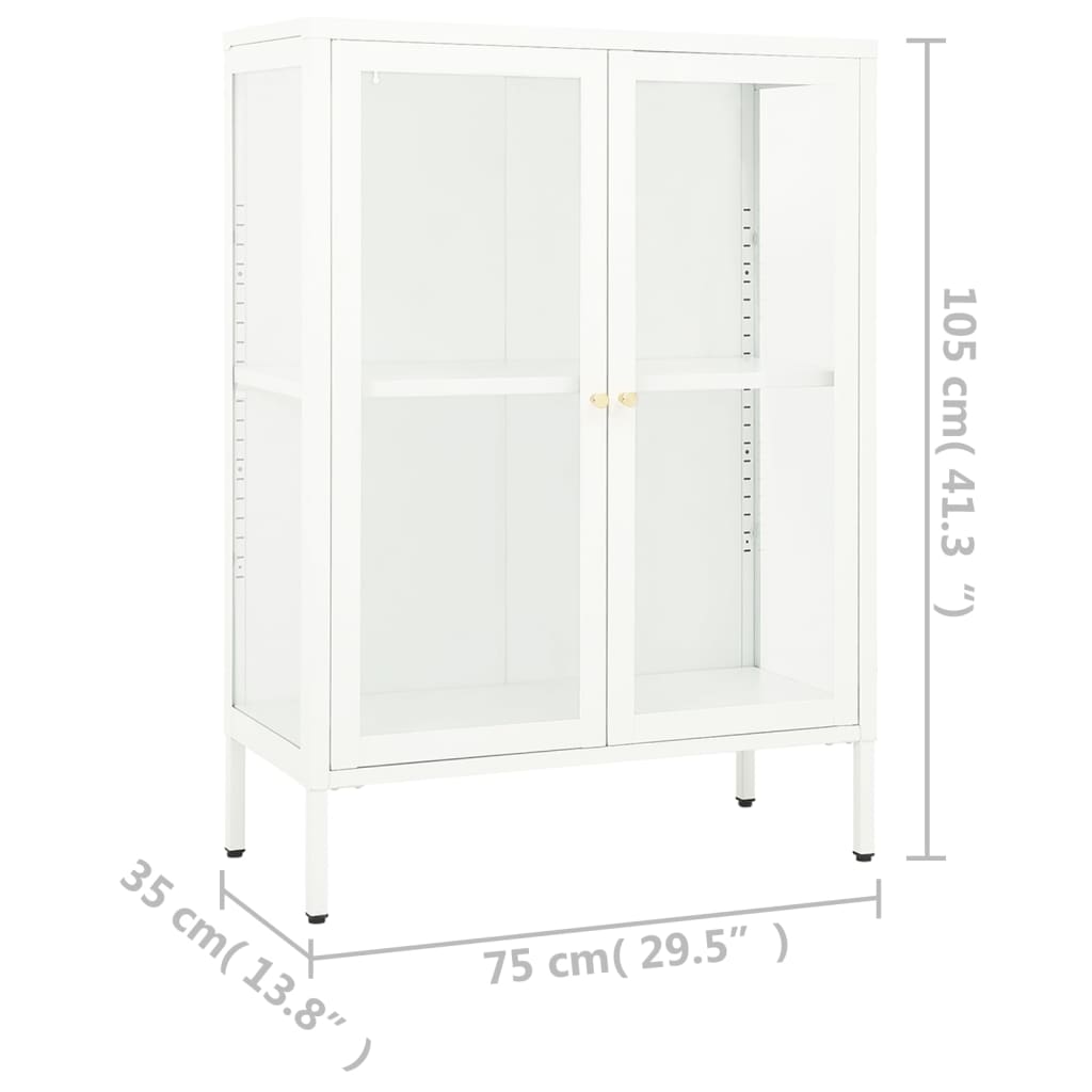 Credenza Bianca 75x35x105 cm in Acciaio e Vetro - homemem39