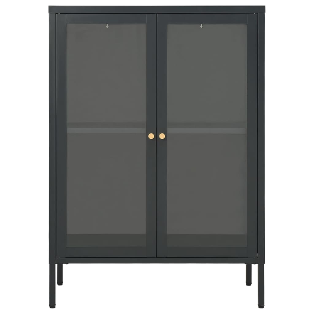 Credenza Antracite 75x35x105 cm in Acciaio e Vetro - homemem39