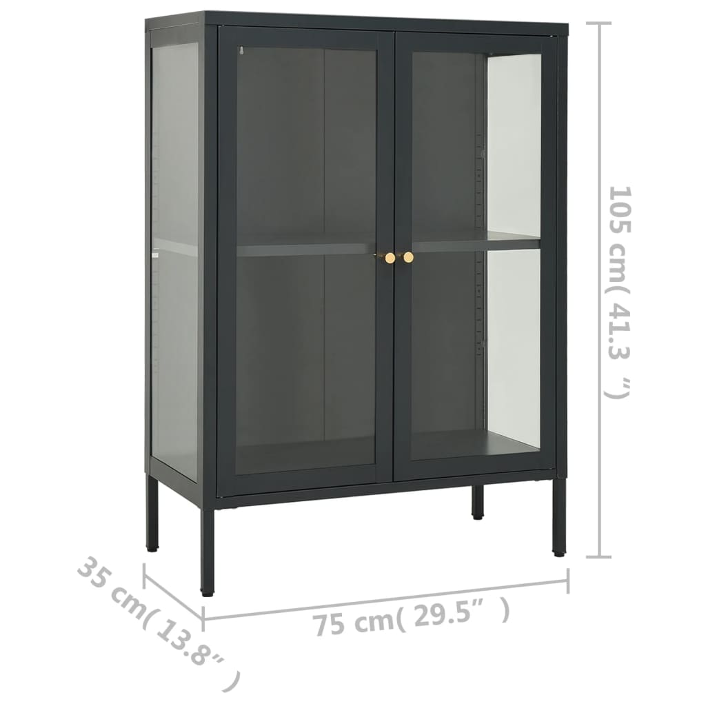 Credenza Antracite 75x35x105 cm in Acciaio e Vetro - homemem39