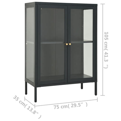 Credenza Antracite 75x35x105 cm in Acciaio e Vetro - homemem39