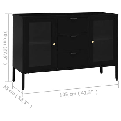 Credenza Nera 105x35x70 cm in Acciaio e Vetro Temperato - homemem39