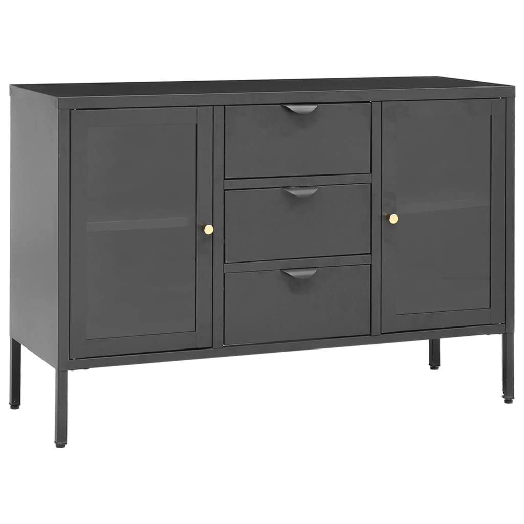 Credenza Antracite 105x35x70 cm in Acciaio e Vetro Temperato - homemem39