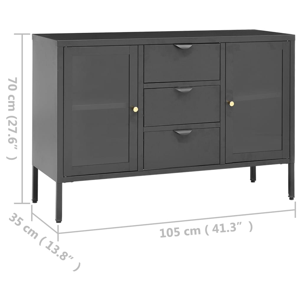 Credenza Antracite 105x35x70 cm in Acciaio e Vetro Temperato - homemem39