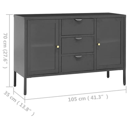 Credenza Antracite 105x35x70 cm in Acciaio e Vetro Temperato - homemem39