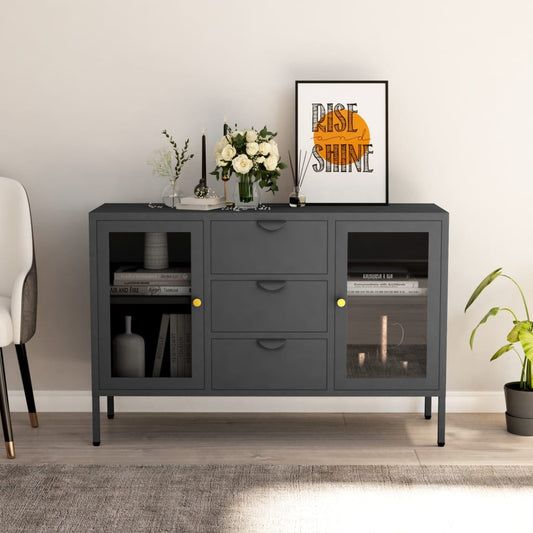 Credenza Antracite 105x35x70 cm in Acciaio e Vetro Temperato - homemem39