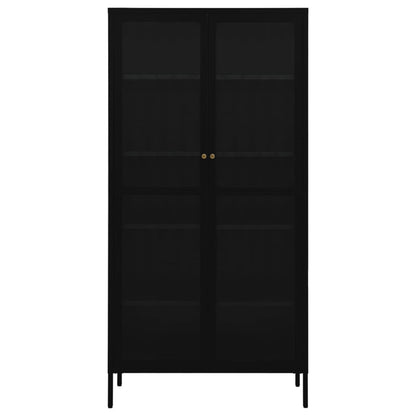 Vetrina Nera 90x40x180 cm in Acciaio e Vetro Temperato