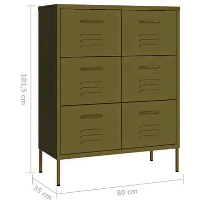 Cassettiera Verde Oliva 80x35x101,5 cm in Acciaio