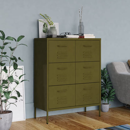 Olive Green Chest of Drawers 80x35x101.5 cm in Steel