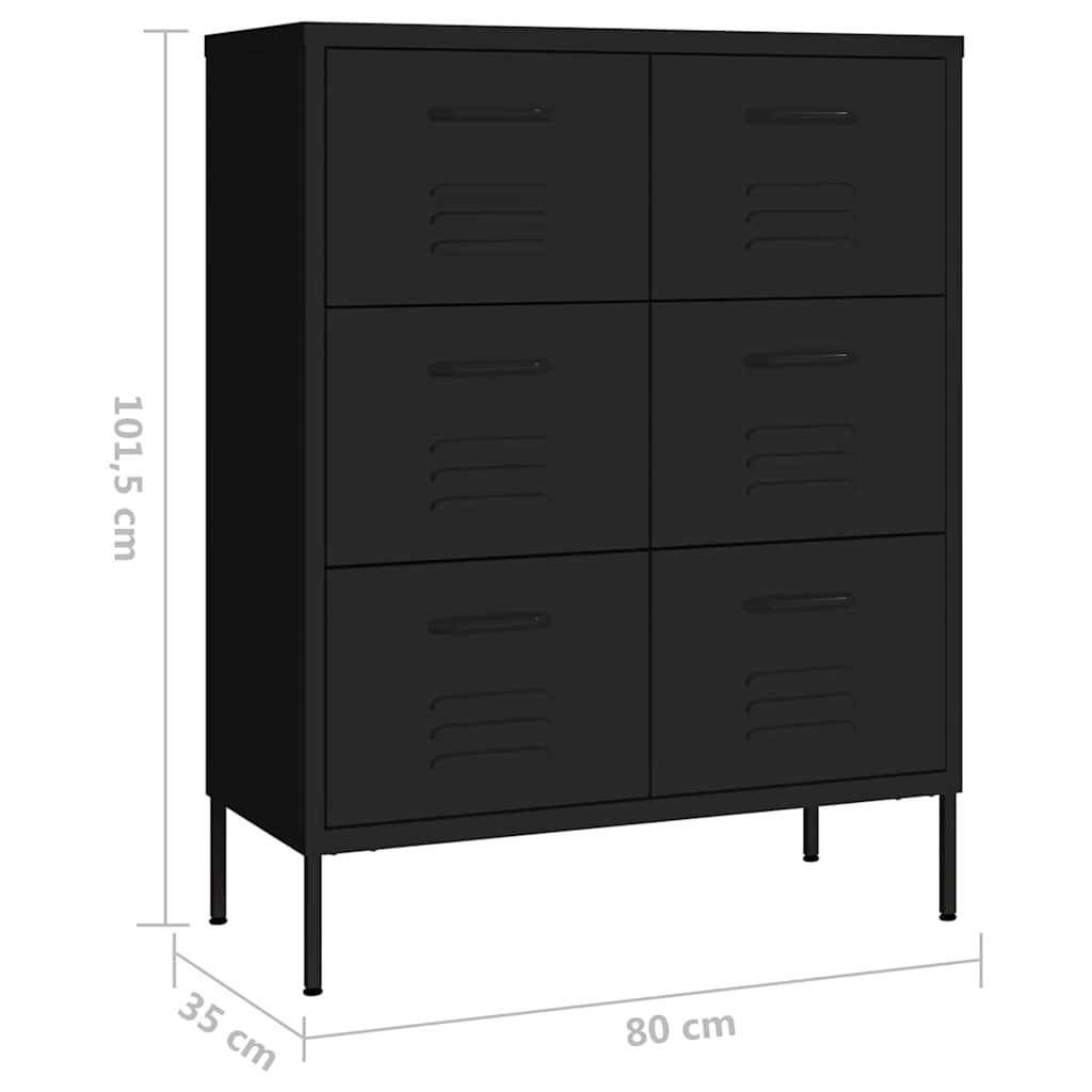 Cassettiera Nera 80x35x101,5 cm in Acciaio