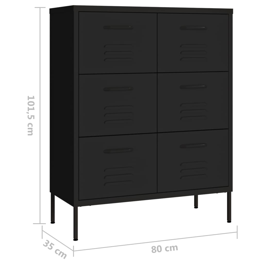 Cassettiera Nera 80x35x101,5 cm in Acciaio
