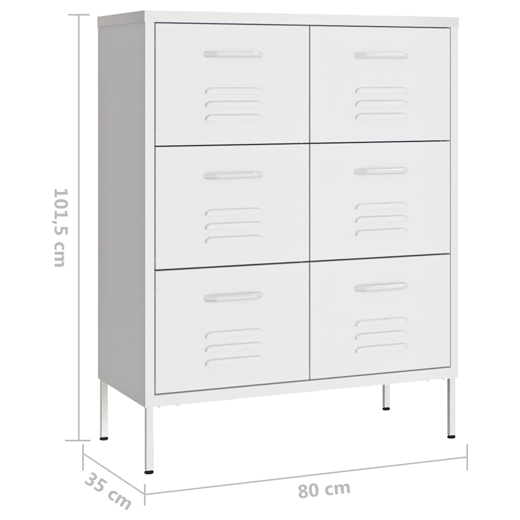 Cassettiera Bianca 80x35x101,5 cm in Acciaio