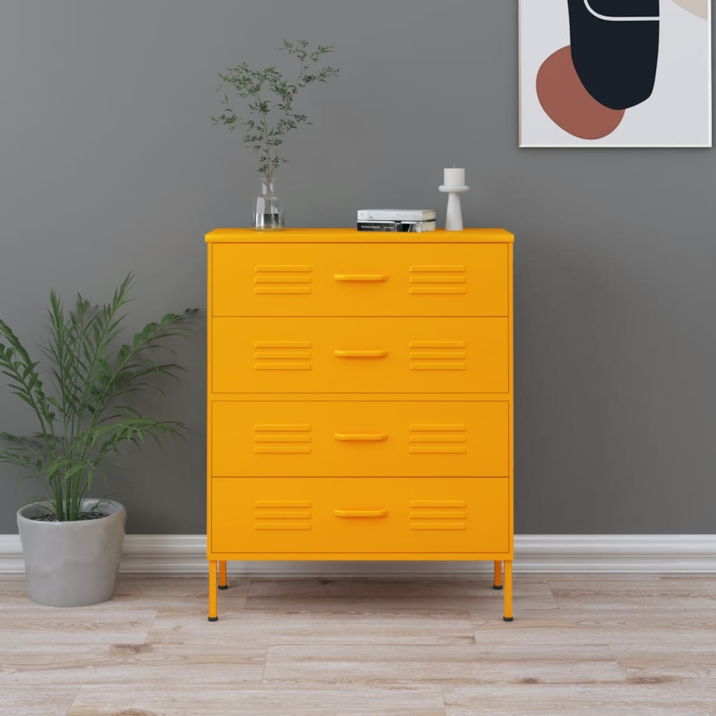 Cassettiera Giallo Senape 80x35x101,5 cm in Acciaio | homemem39