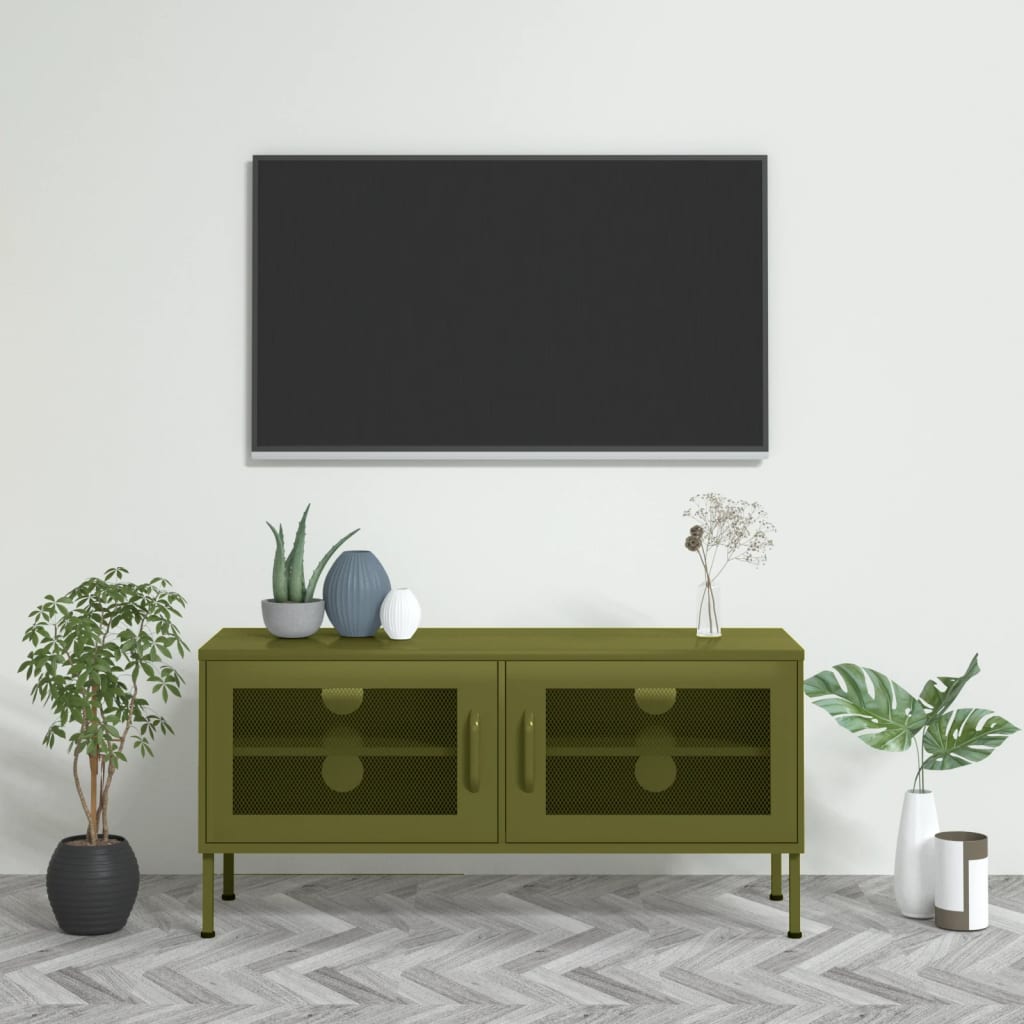 Mobile TV Verde Oliva 105x35x50 cm in Acciaio - homemem39
