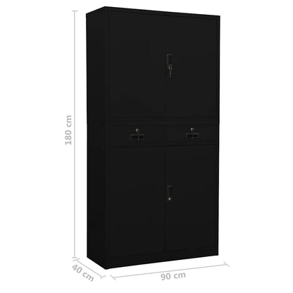 Armadio per Ufficio Nero 90x40x180 cm in Acciaio