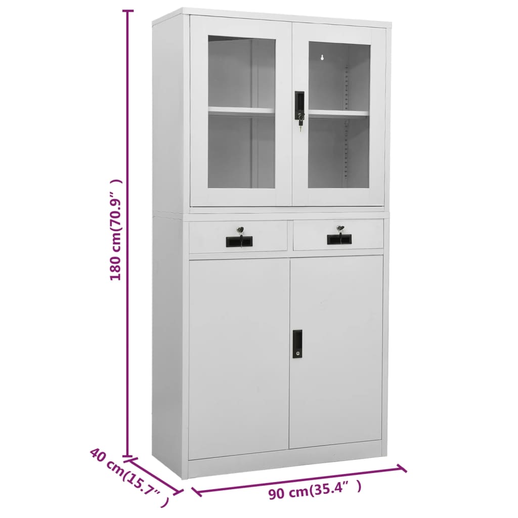 Armadio per Ufficio Grigio Chiaro 90x40x180 cm Acciaio e Vetro | homemem39