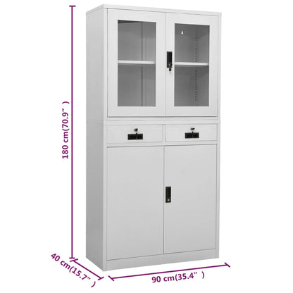 Armadio per Ufficio Grigio Chiaro 90x40x180 cm Acciaio e Vetro | homemem39